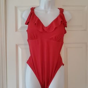 Nwt red fluttery neckline one piece